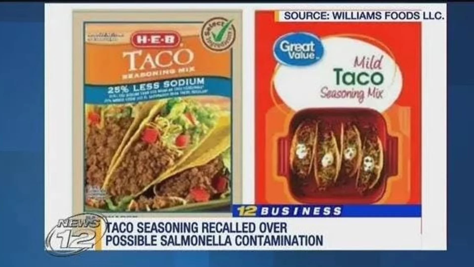 Williams Foods recalls taco seasoning over possible salmonella contamination