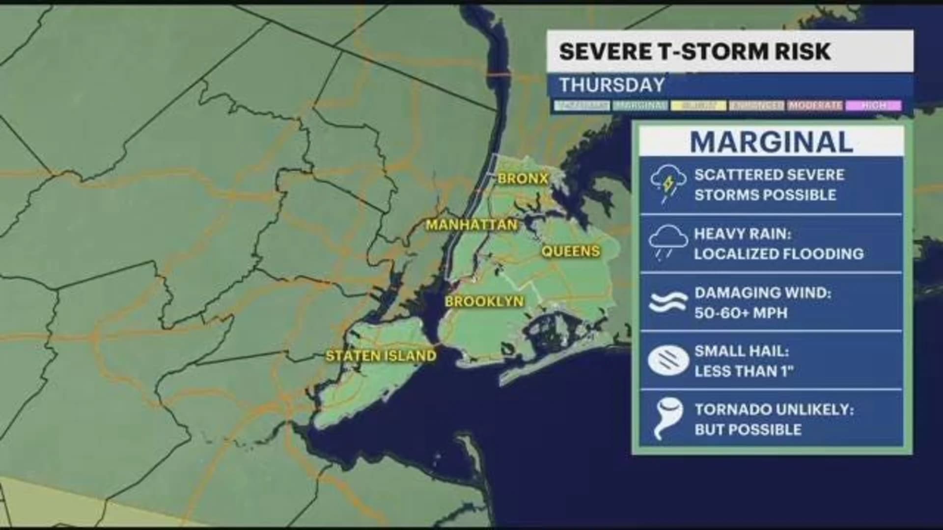 Severe thunderstorms expected Thursday evening across NYC